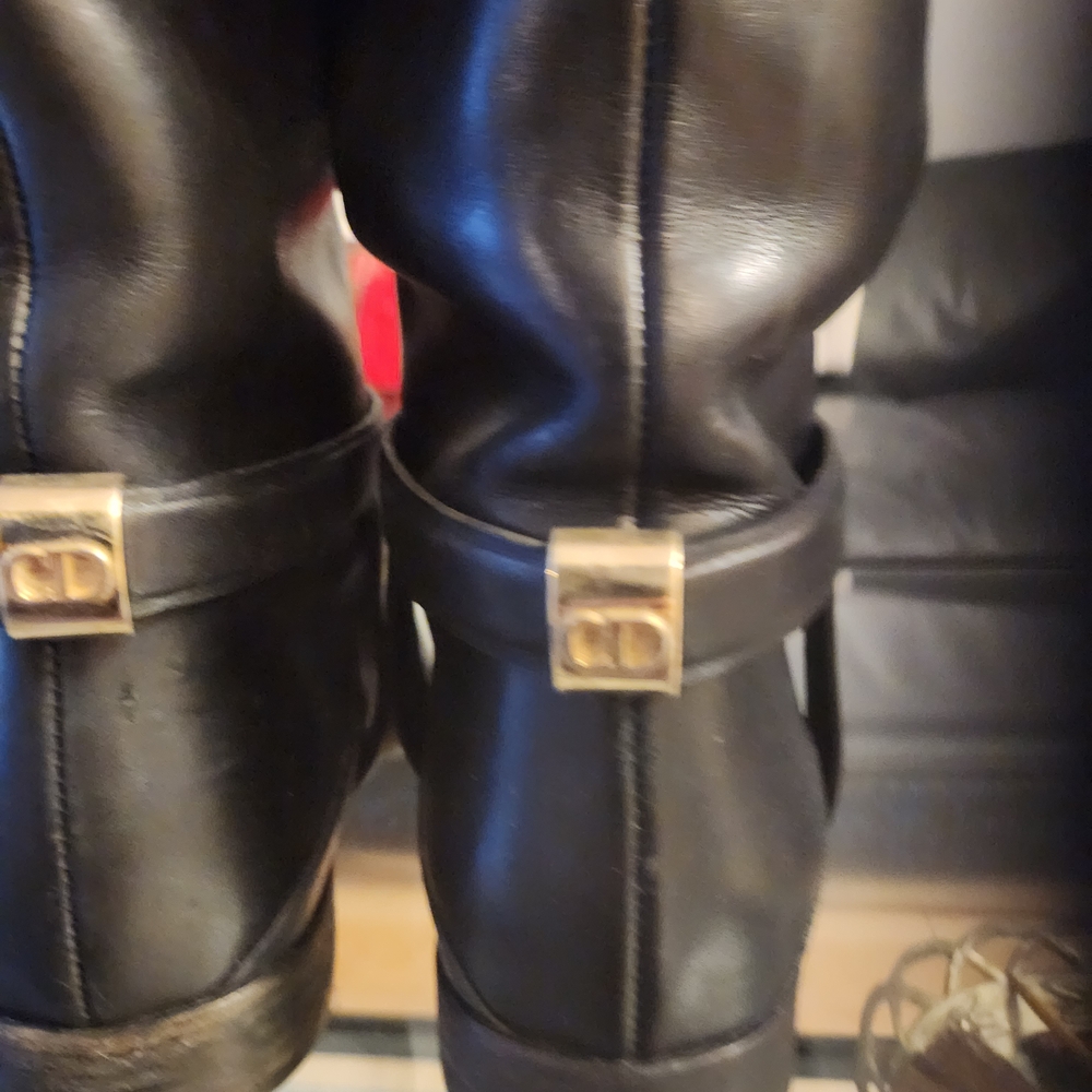 Dior Black Leather Winter Boots with Gold Accents - Picture 3 of 5